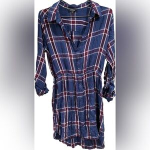 Express Multicolor Plaid button long sleeve shirt dress